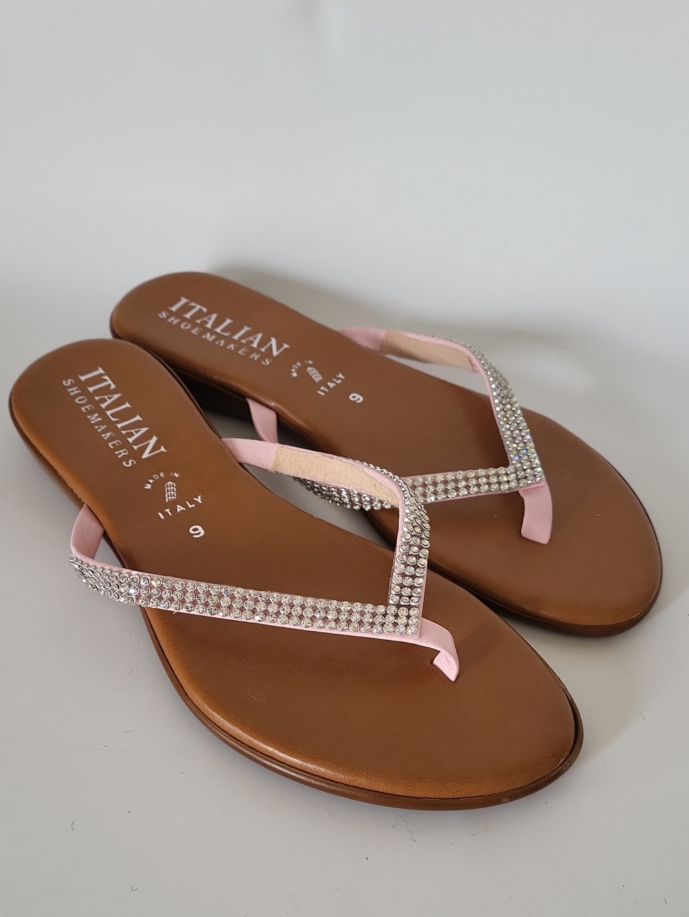 Italian Shoemakers Pink Rhinestone Wedge Thong Sandals